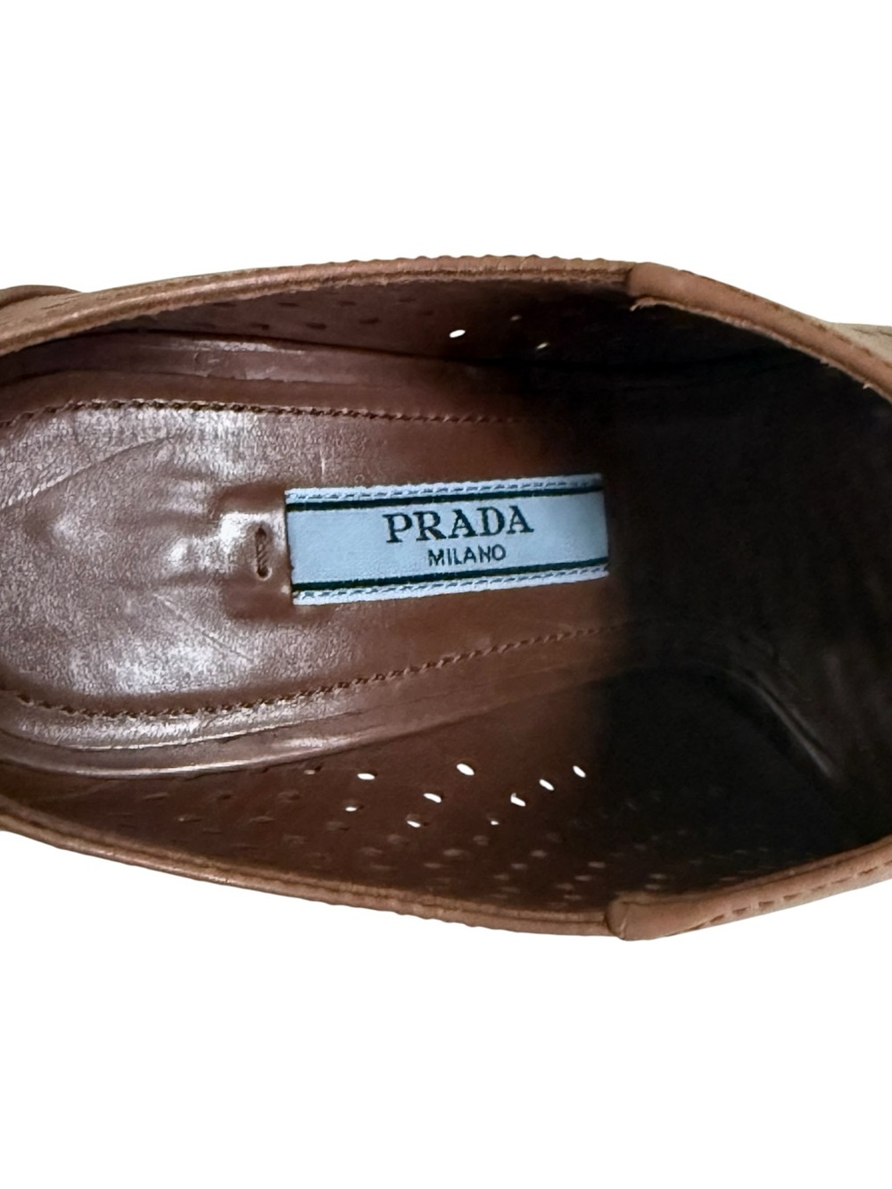 Authentic Prada Tan Perforated Peep-Toe High Heel Booties! Size 5.5 / 35.5 (EU) - Picture 13 of 14